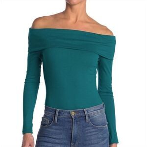 🚨 3 for $25 - AFRM x Nordstrom Off-Shoulder Long Sleeve Bodysuit Teal